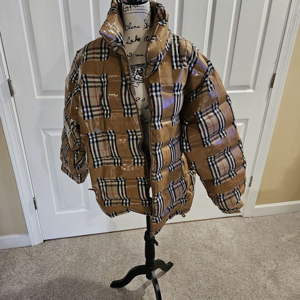 Burberry Tan Checkered Bomber Jacket
